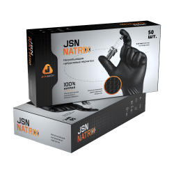 Фото JSN 50 NATRIX перчатки нескользящие одноразовые нитриловые чёрные размер XL 50 шт (25 пар)