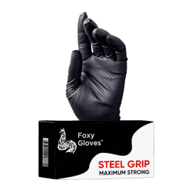 Фото Foxy Gloves Steel Grip перчатки одноразовые нитриловые неопудренные особопрочные черные, M, 100 шт